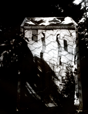pinhole image of Memory House sculpture